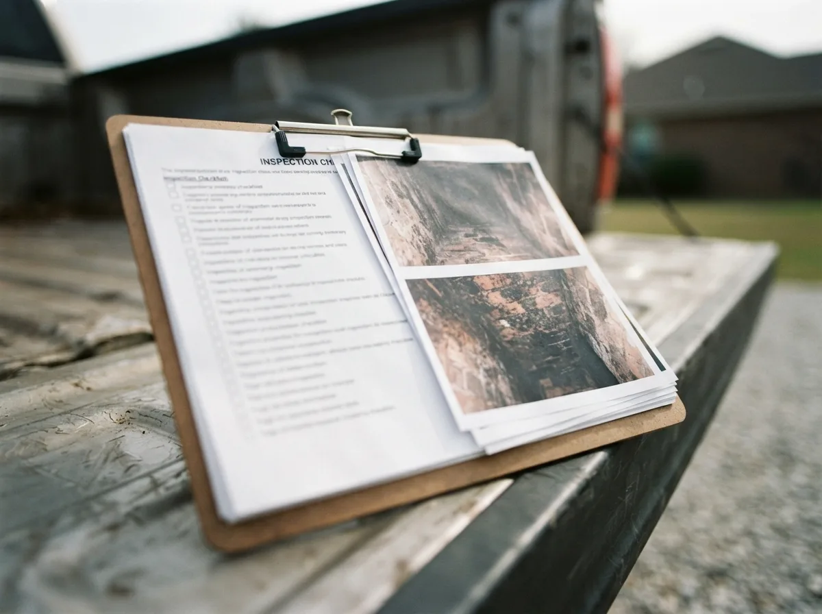 Written chimney inspection report being reviewed with a homeowner